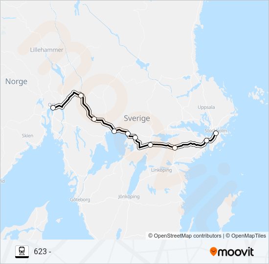 OSLO S - STOCKHOLM CENTRALSTATION tåg Linje karta