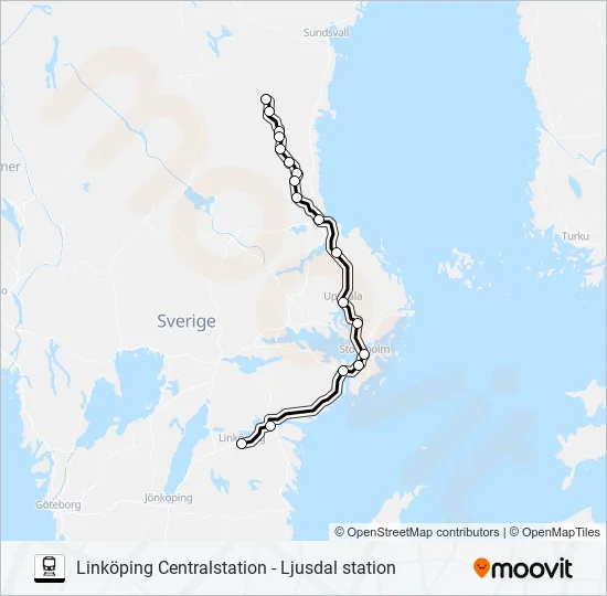 LINKÖPING CENTRALSTATION - LJUSDAL STATION Train Line Map