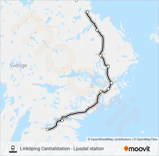 LINKÖPING CENTRALSTATION - LJUSDAL STATION Train Line Map