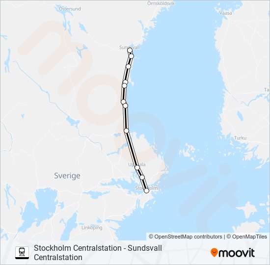 STOCKHOLM CENTRALSTATION - SUNDSVALL CENTRALSTATION train Line Map