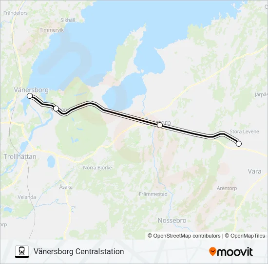 VÄNERSBORG CENTRALSTATION - HÅKANTORP STATION  Line Map