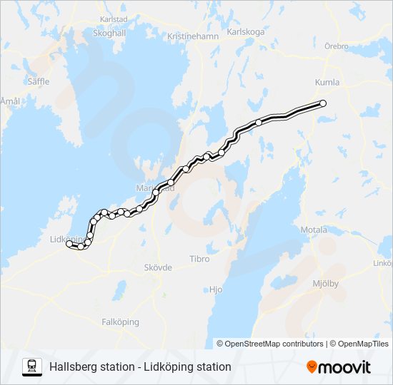 HALLSBERG STATION - LIDKÖPING STATION train Line Map