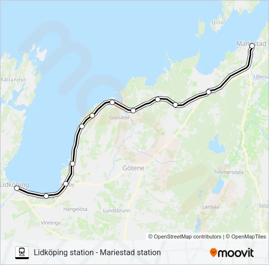 LIDKÖPING STATION - MARIESTAD STATION Train Line Map