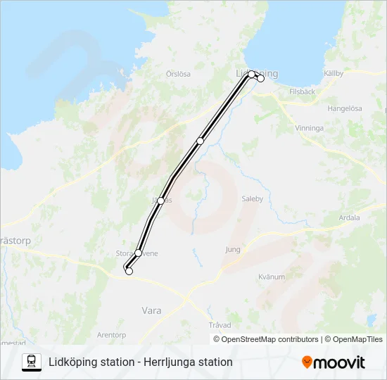 LIDKÖPING STATION - HERRLJUNGA STATION Train Line Map
