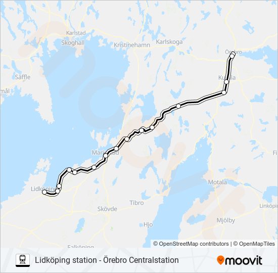 LIDKÖPING STATION - ÖREBRO CENTRALSTATION tåg Linje karta