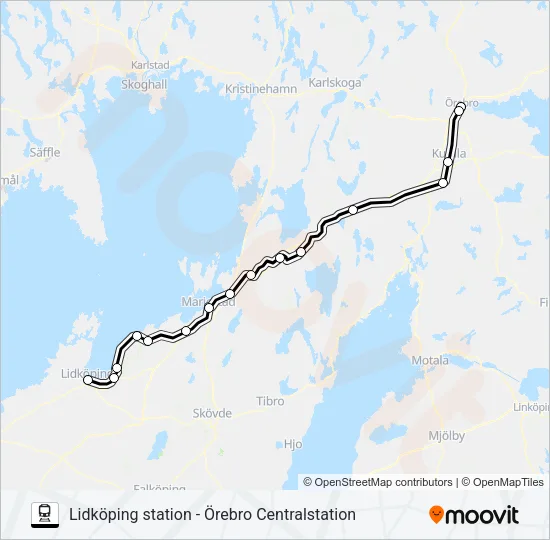 LIDKÖPING STATION - ÖREBRO CENTRALSTATION Train Line Map