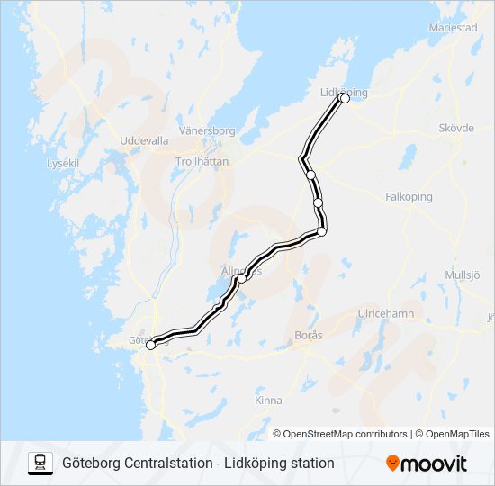 GÖTEBORG CENTRALSTATION - LIDKÖPING STATION train Line Map