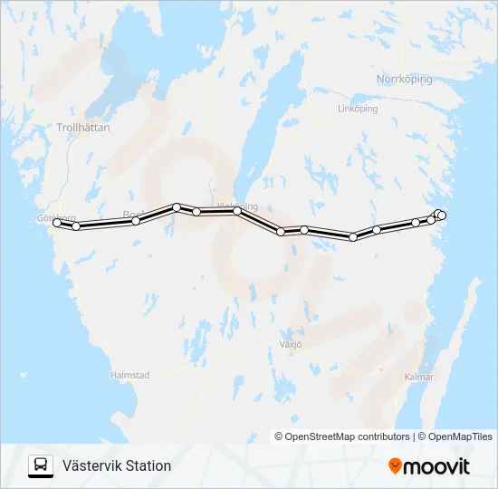 GÖTEBORG NILS ERICSONTERMINAL - VÄSTERVIK STATION Bus Line Map
