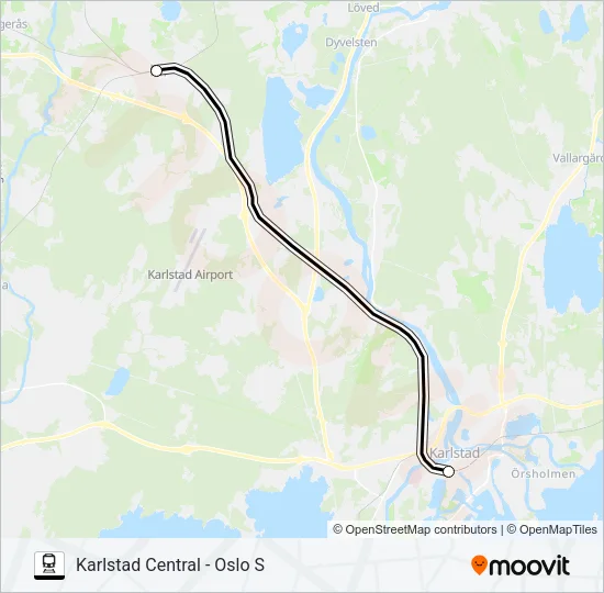 KARLSTAD CENTRAL - OSLO S Train Line Map