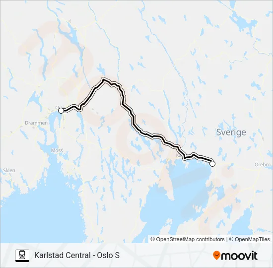 KARLSTAD CENTRAL - OSLO S Train Line Map