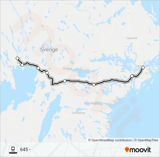 OSLO S - STOCKHOLM CENTRAL Train Line Map