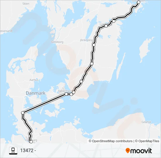 BERLIN HBF - STOCKHOLM CENTRAL Train Line Map