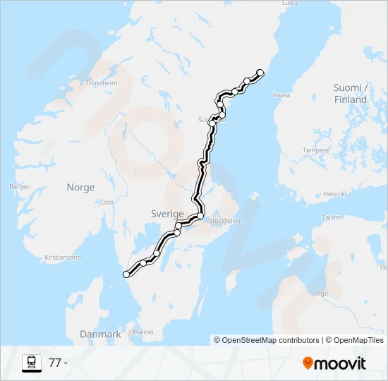 GÖTEBORG CENTRAL - UMEÅ CENTRAL Train Line Map