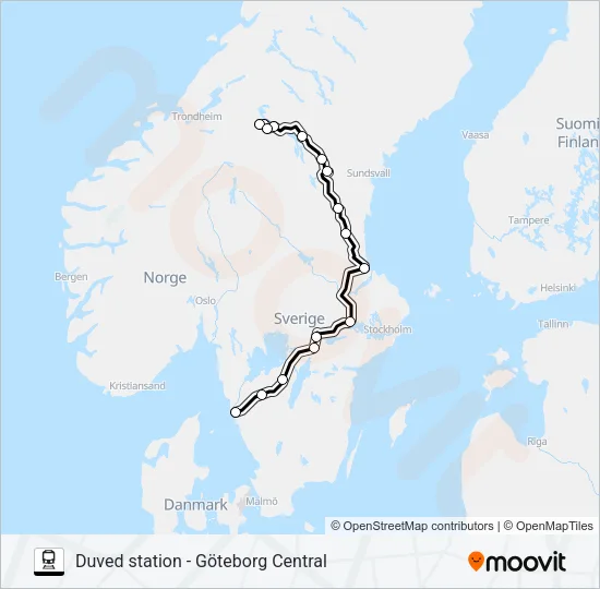 DUVED STATION - GÖTEBORG CENTRAL Train Line Map