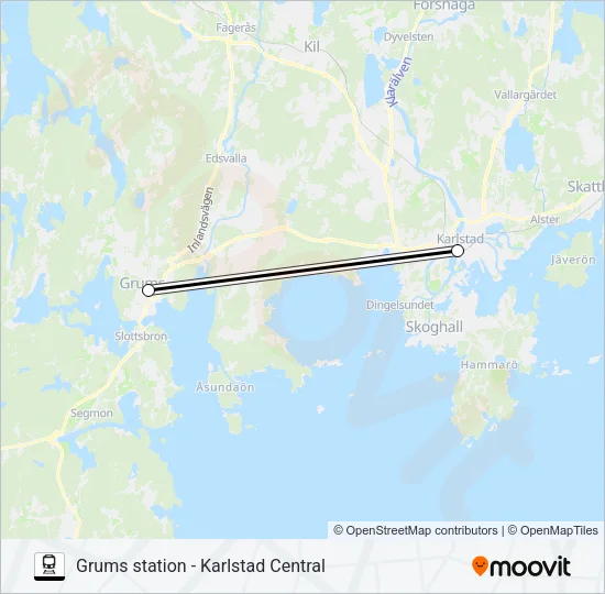 GRUMS STATION - KARLSTAD CENTRAL Train Line Map