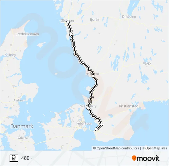 GÖTEBORG CENTRAL - MALMÖ CENTRAL Train Line Map