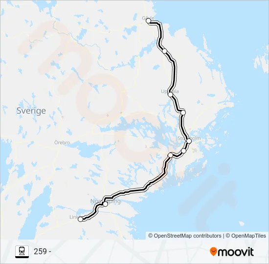 GÄVLE CENTRAL - LINKÖPING CENTRAL Train Line Map