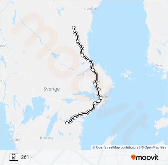 GÄVLE CENTRAL - LINKÖPING CENTRAL Train Line Map