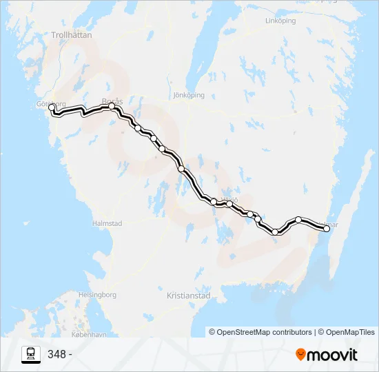 GÖTEBORG CENTRAL - KALMAR CENTRAL Train Line Map