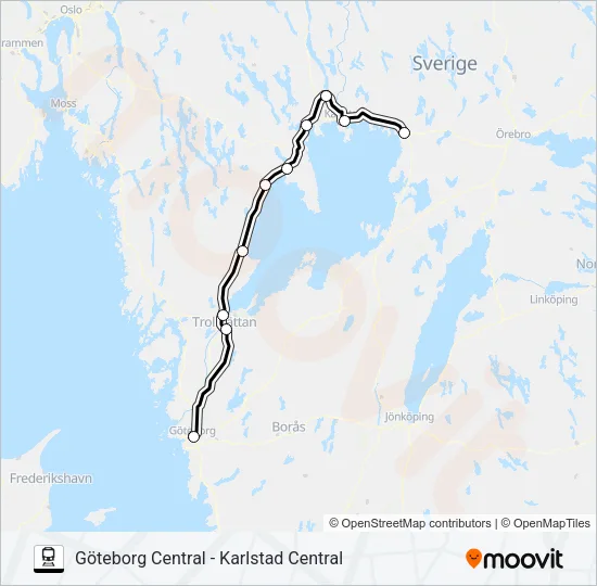 GÖTEBORG CENTRAL - KARLSTAD CENTRAL Train Line Map