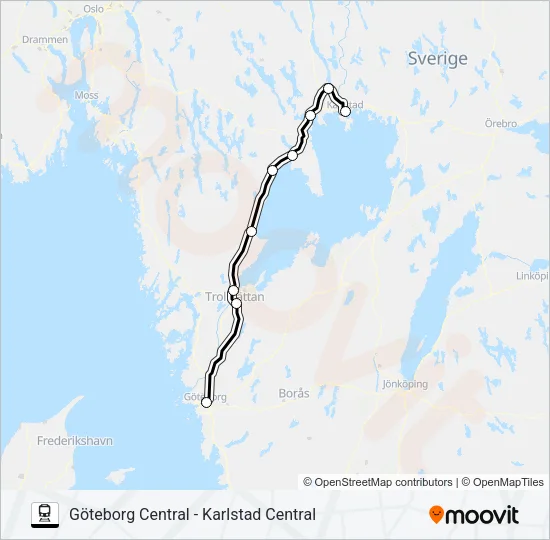 GÖTEBORG CENTRAL - KARLSTAD CENTRAL Train Line Map