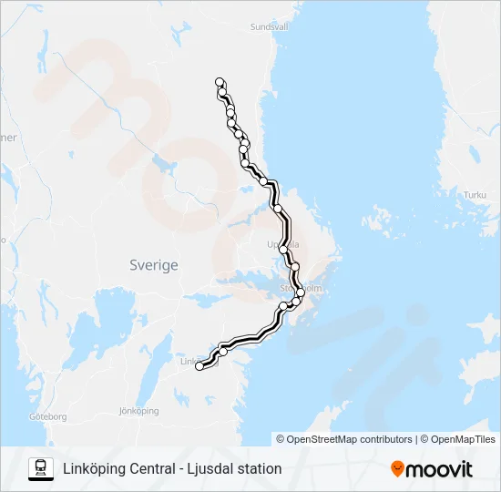 LINKÖPING CENTRAL - LJUSDAL STATION Train Line Map