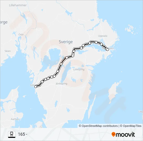GÖTEBORG CENTRAL - STOCKHOLM CENTRAL Train Line Map