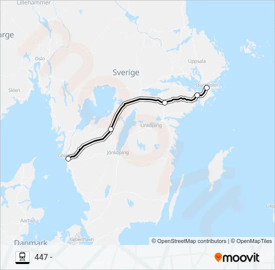 GÖTEBORG CENTRAL - STOCKHOLM CENTRAL Train Line Map