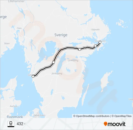 GÖTEBORG CENTRAL - STOCKHOLM CENTRAL Train Line Map