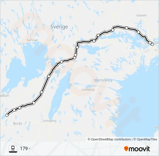 GÖTEBORG CENTRAL - STOCKHOLM CENTRAL Train Line Map