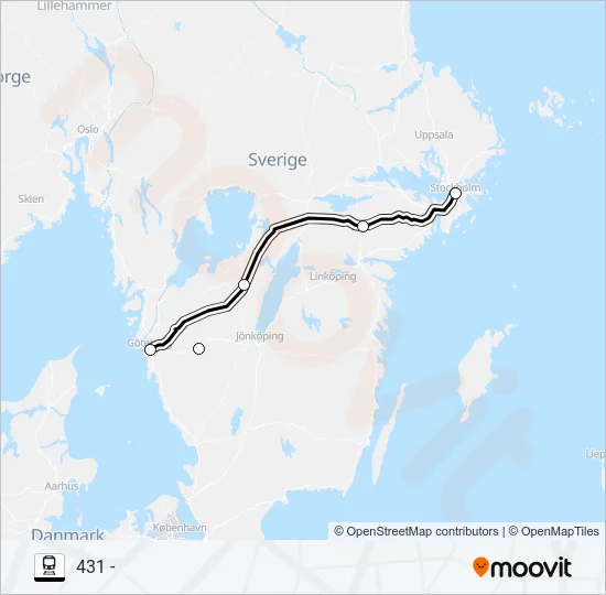 GÖTEBORG CENTRAL - STOCKHOLM CENTRAL Train Line Map