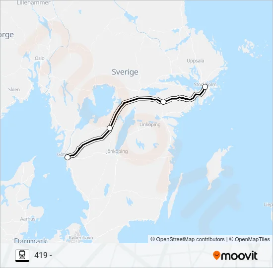 GÖTEBORG CENTRAL - STOCKHOLM CENTRAL Train Line Map