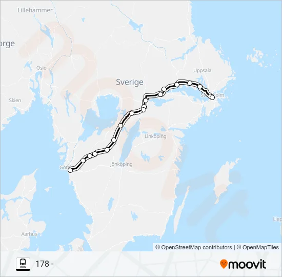 GÖTEBORG CENTRAL - STOCKHOLM CENTRAL Train Line Map