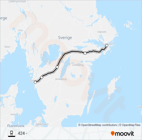 GÖTEBORG CENTRAL - STOCKHOLM CENTRAL Train Line Map
