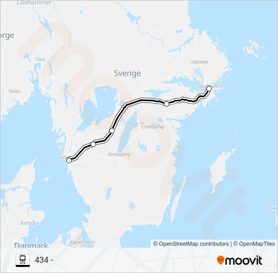 GÖTEBORG CENTRAL - STOCKHOLM CENTRAL Train Line Map