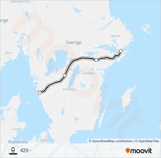 GÖTEBORG CENTRAL - STOCKHOLM CENTRAL Train Line Map