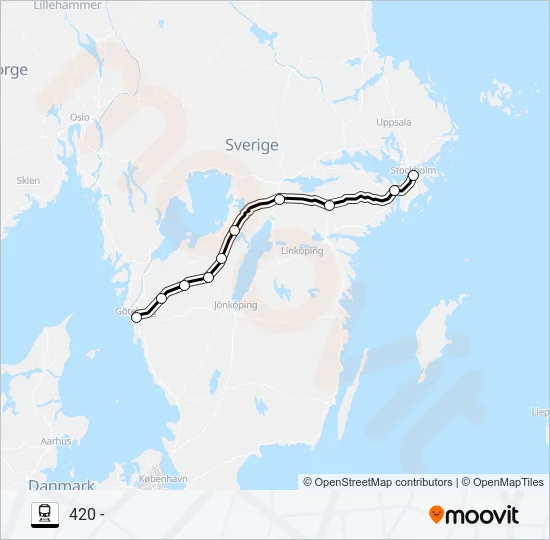 GÖTEBORG CENTRAL - STOCKHOLM CENTRAL Train Line Map
