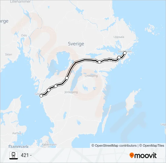 GÖTEBORG CENTRAL - STOCKHOLM CENTRAL Train Line Map