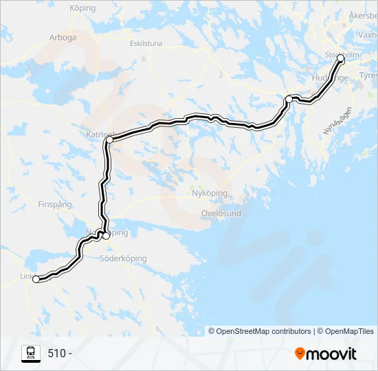 LINKÖPING CENTRAL - STOCKHOLM CENTRAL tåg Linje karta