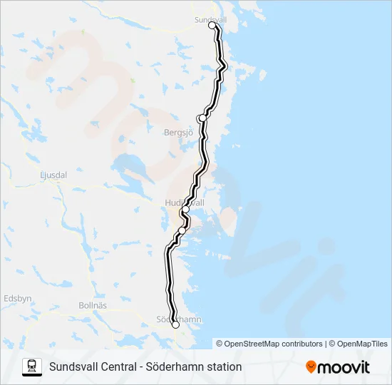 SUNDSVALL CENTRAL - SÖDERHAMN STATION Train Line Map