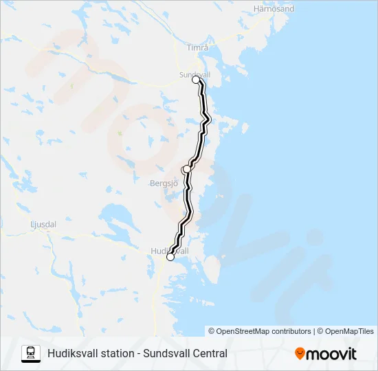 HUDIKSVALL STATION - SUNDSVALL CENTRAL Train Line Map