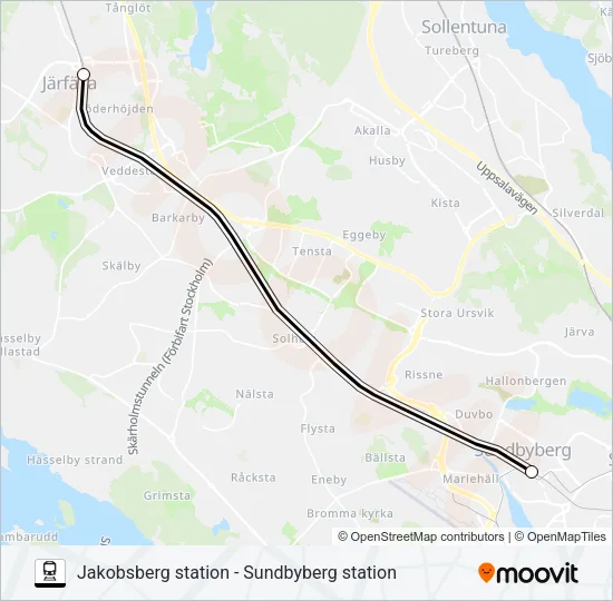 JAKOBSBERG STATION - SUNDBYBERG STATION Train Line Map