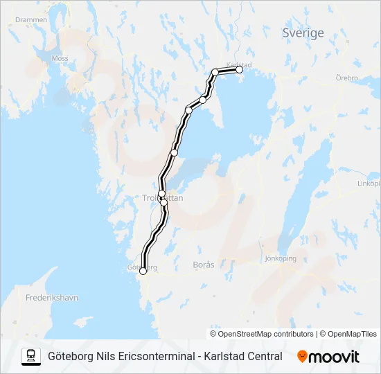GÖTEBORG NILS ERICSONTERMINAL - KARLSTAD CENTRAL Train Line Map
