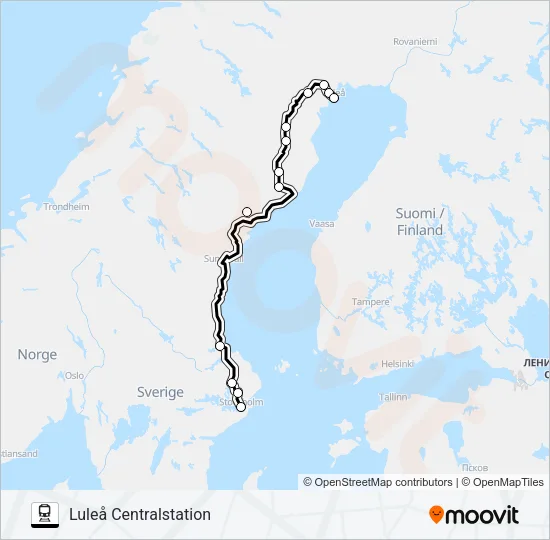 STOCKHOLM CENTRALSTATION - LULEÅ CENTRALSTATION  Line Map