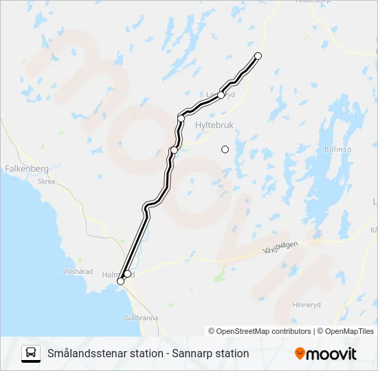 SMÅLANDSSTENAR STATION - SANNARP STATION  Linje karta