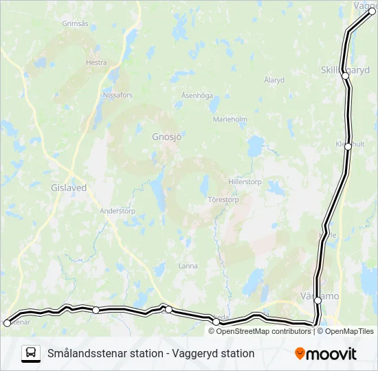 SMÅLANDSSTENAR STATION - VAGGERYD STATION  Line Map