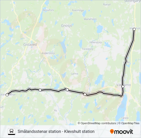 SMÅLANDSSTENAR STATION - KLEVSHULT STATION  Line Map