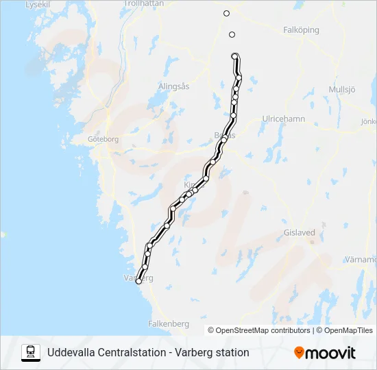 UDDEVALLA CENTRALSTATION - VARBERG STATION Train Line Map