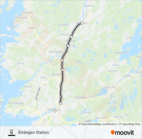GÖTEBORG CENTRALSTATION - VÄNERSBORG CENTRALSTATION Train Line Map