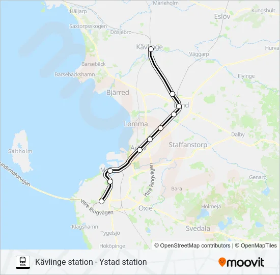 KÄVLINGE STATION - YSTAD STATION Train Line Map